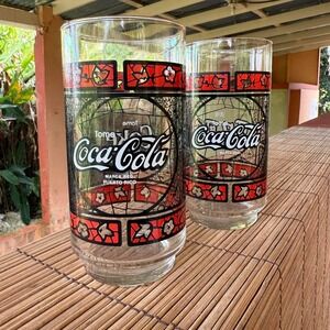 Puerto Rico Tome Coca-Cola Vintage Stained‎ Glass Look Glasses Set of 2